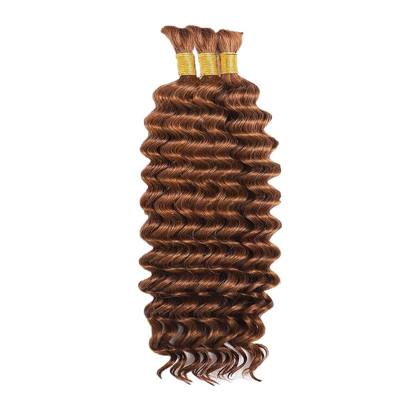 BA #30 Light Brown Deep Wave Human Hair Braiding Bundles 3 x 26 Inch