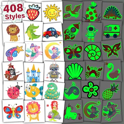408 PCS Temporary Tattoos for Kids - Glitter & Glow Stickers