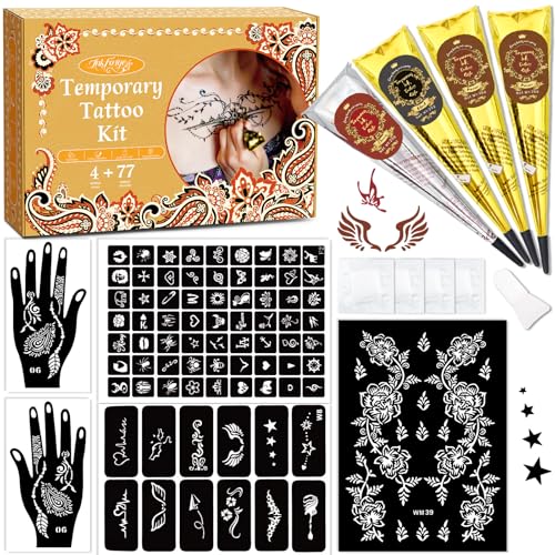 InkForge Temporary Tattoo Kit with 4 Inks & Stencils - Red, Black, Maroon, Cherry Red, DIY Body Art for Women Men Kids, Party Gifts - Variation: 4P-Red1 Black1 Maroon2