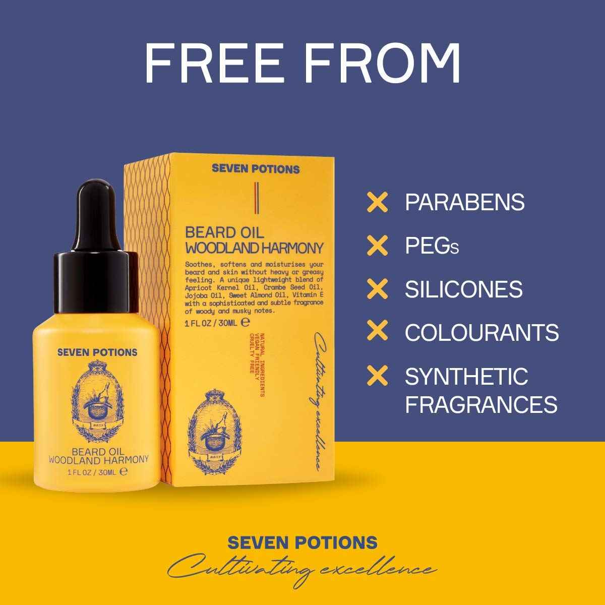 SEVEN POTIONS Natural Beard Oil for Men 1 FL OZ / 30ml — Sweet & Woody Beard Softener & Conditioner — Vegan Conditioning Oil That Helps Prevent Itch & Dandruff (Woodland Harmony)