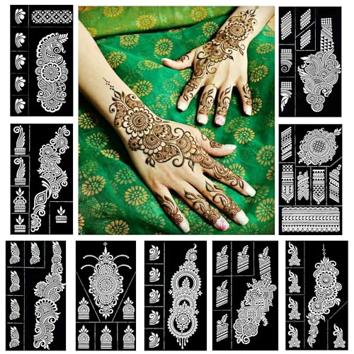 Reusable Henna Tattoo Stencils Kit, 9 Sheets Mehendi Template