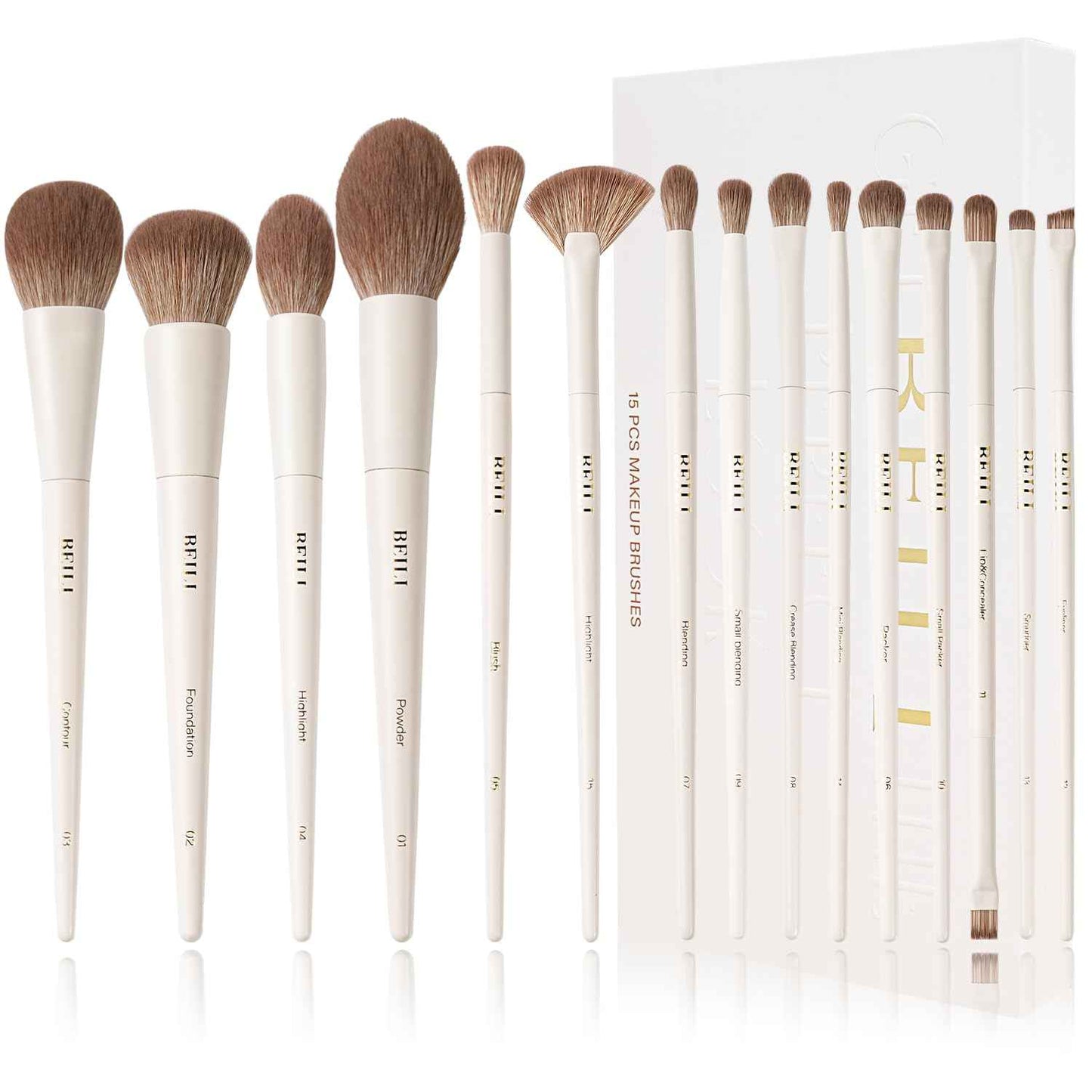 BEILI Makeup Brush Set 15Pcs Labeled Makeup Brushes Premium Synthetic Foundation Powder Contour Blush Concealers Eye Shadow Eyeliner Blending Face Brush Set