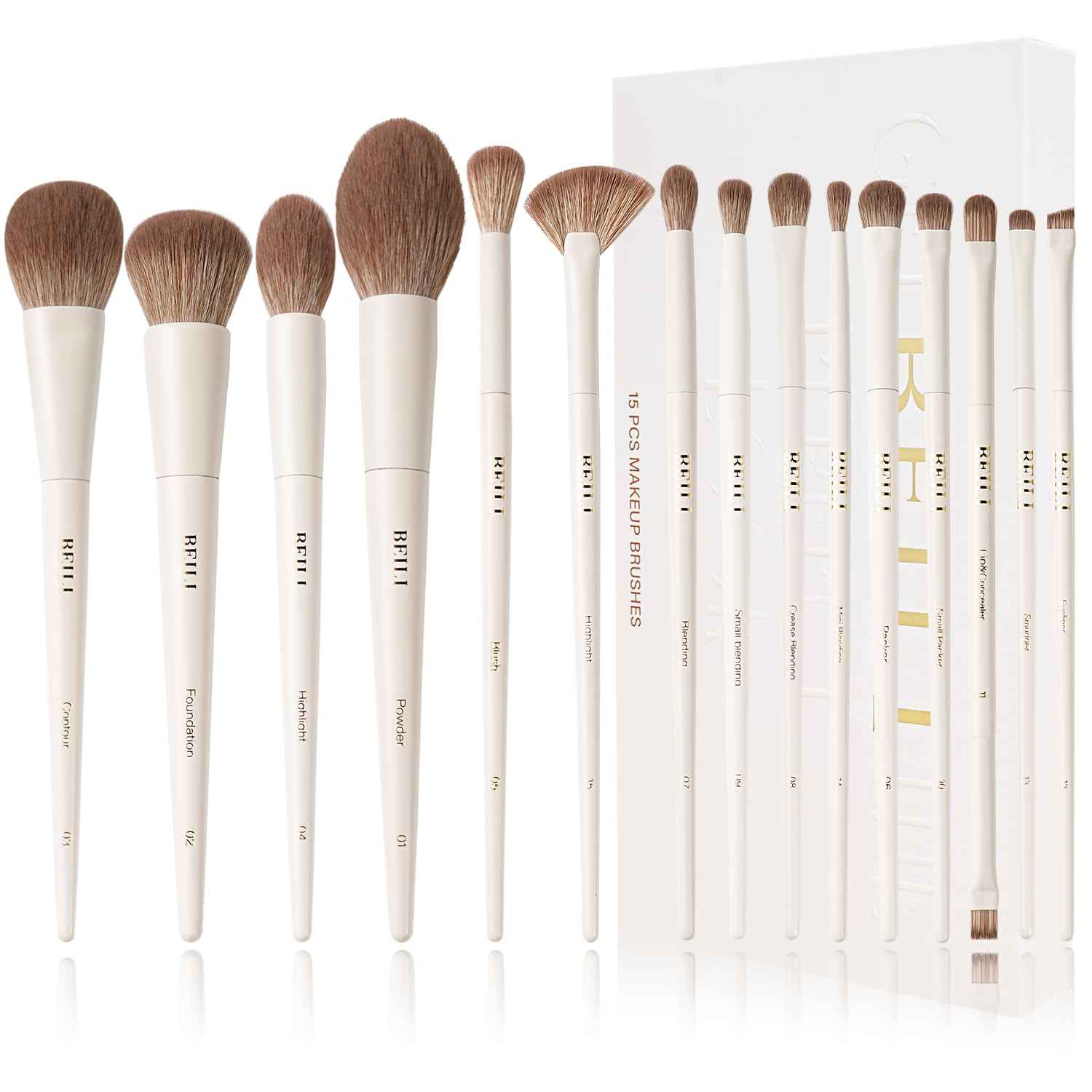BEILI Makeup Brush Set 15Pcs Labeled Makeup Brushes Premium Synthetic Foundation Powder Contour Blush Concealers Eye Shadow Eyeliner Blending Face Brush Set