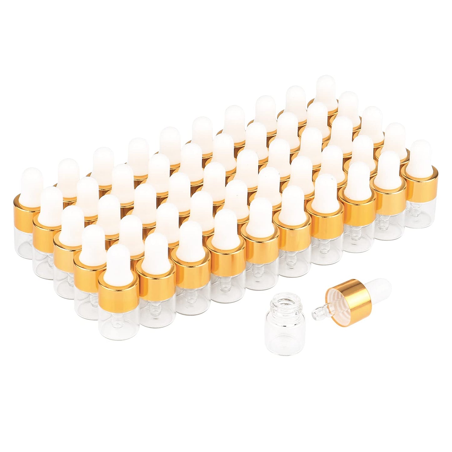 Wresty 50 Pcs Clear Glass Dropper Vails 1ml Mini Essential Oils Sample Dropper Bottles For Traveling Essential Oils Perfume Cosmetic Liquid,With 2 pcs dropper