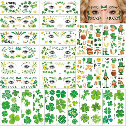 32 St Patrick's Day Temporary Tattoos - Shamrock & Clover Stickers