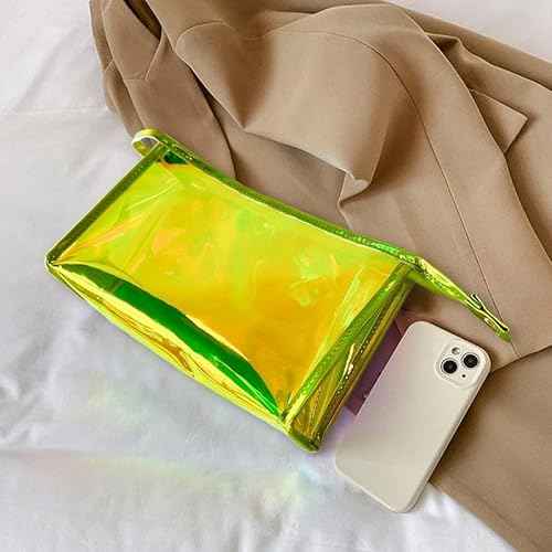 Green Transparent Laser Cosmetic Bag Iridescent Holographic Waterproof PVC Makeup Organizer Bag for Women (Green)