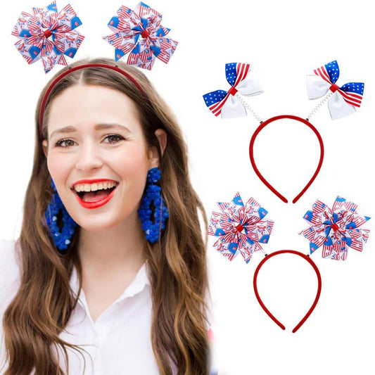 Aceorna July 4th Headband USA Flag Bow Head Boppers Patriotic Independence Day Head Band for Women and Girls (Type A)