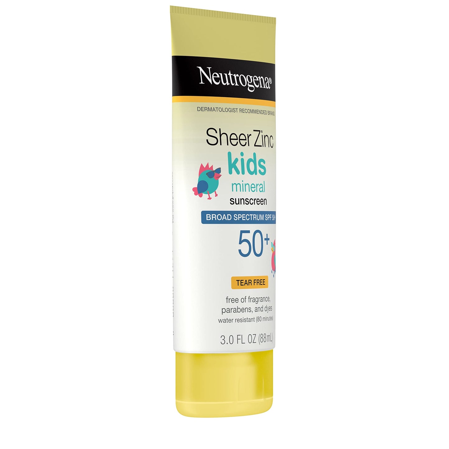 Neutrogena Kids Mineral Sunscreen Sheer Zinc Oxide Lotion, Broad Spectrum SPF 50 with UVA/UVB Protection, Water Resistant for 80 Minutes, Fragrance and Tear Free, 3 FL OZ