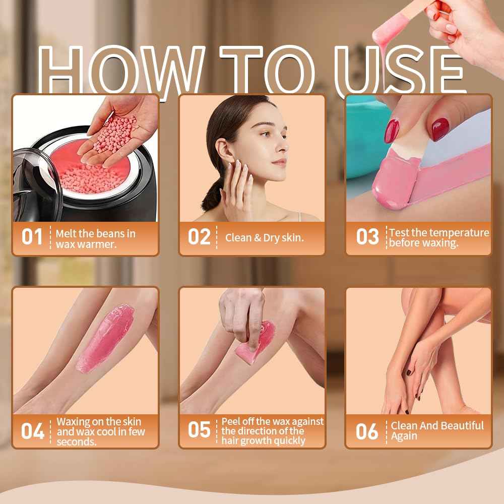 OAKEER Wax Beads 10 Jar (2.2lb) Hair Removal Kit with 20 Wood Sticks, Natural Ingredients for Bikini, Face, Eyebrow, Back, Chest, Legs, Armpit