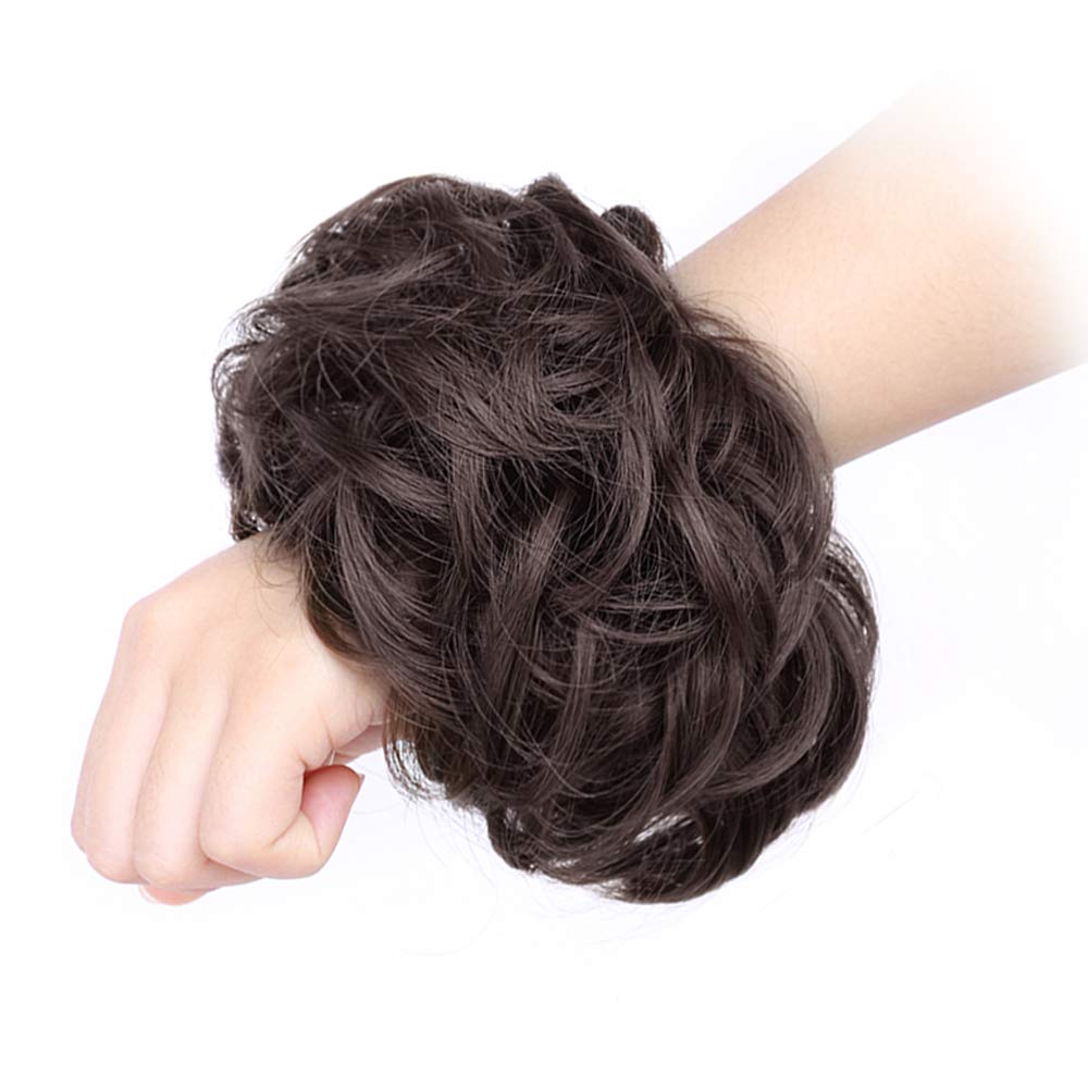 MORICA 1PCS Messy Hair Bun Hair Scrunchies Extension Curly Wavy Messy Synthetic Chignon for Women (1-6#(Dark Brown))