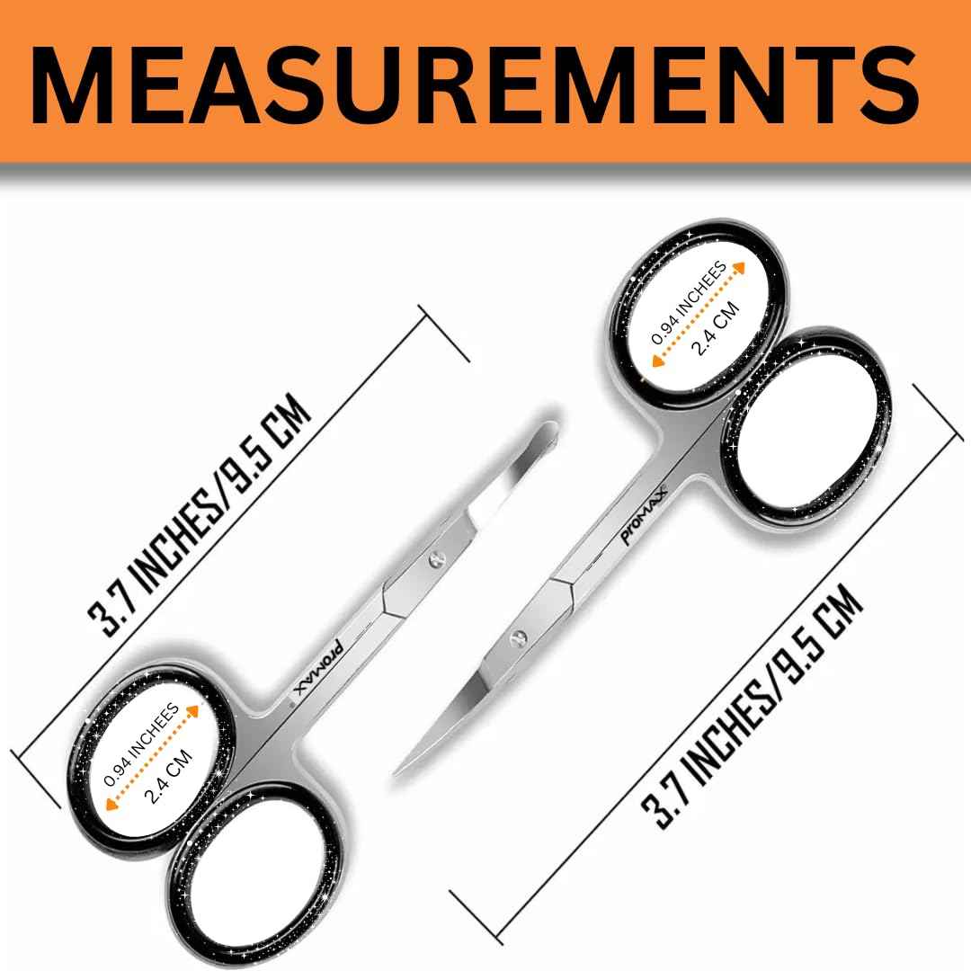 Promax 2-in-1 Nose Hair & Eyebrow Scissors Set – Stainless Steel Grooming Shears with Rounded Safety Tip & Curved Blades for Men & Women – Beard, Mustache & Facial Hair Trimming Scissors Kit
