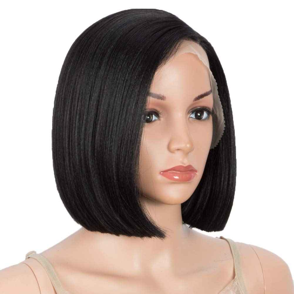 DÉBUT Lace Front Wigs for Black Women Bob Wigs for White Women Synthetic Hair 9.5" 120g Natural Straight Swiss Lace Heat Resistant Fibers 1B Color