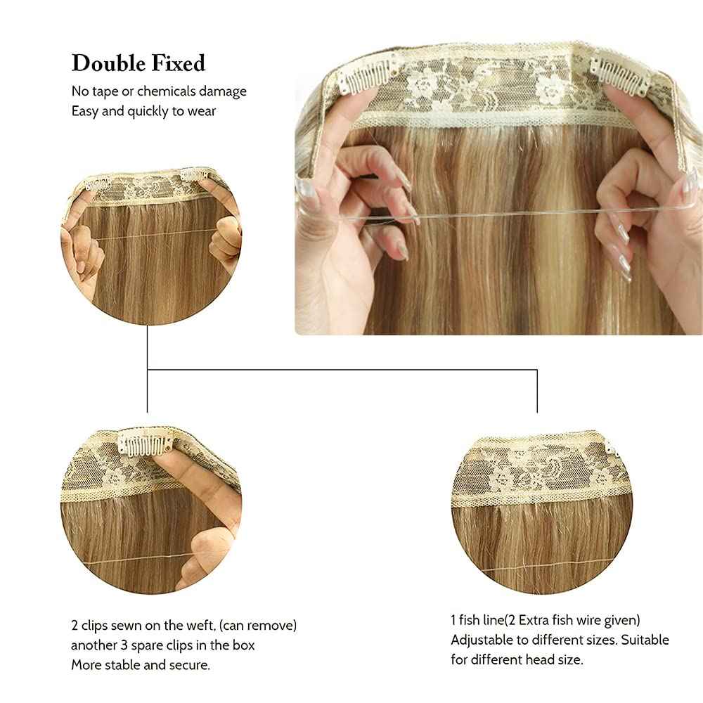 Star Show Wire Hair Extension Human Hair For Women Ash Blonde 16# with Bleach Blonde 613# Natural Straight Hair One Piece for Full Head (14 inch, Highlight Color #16/613)