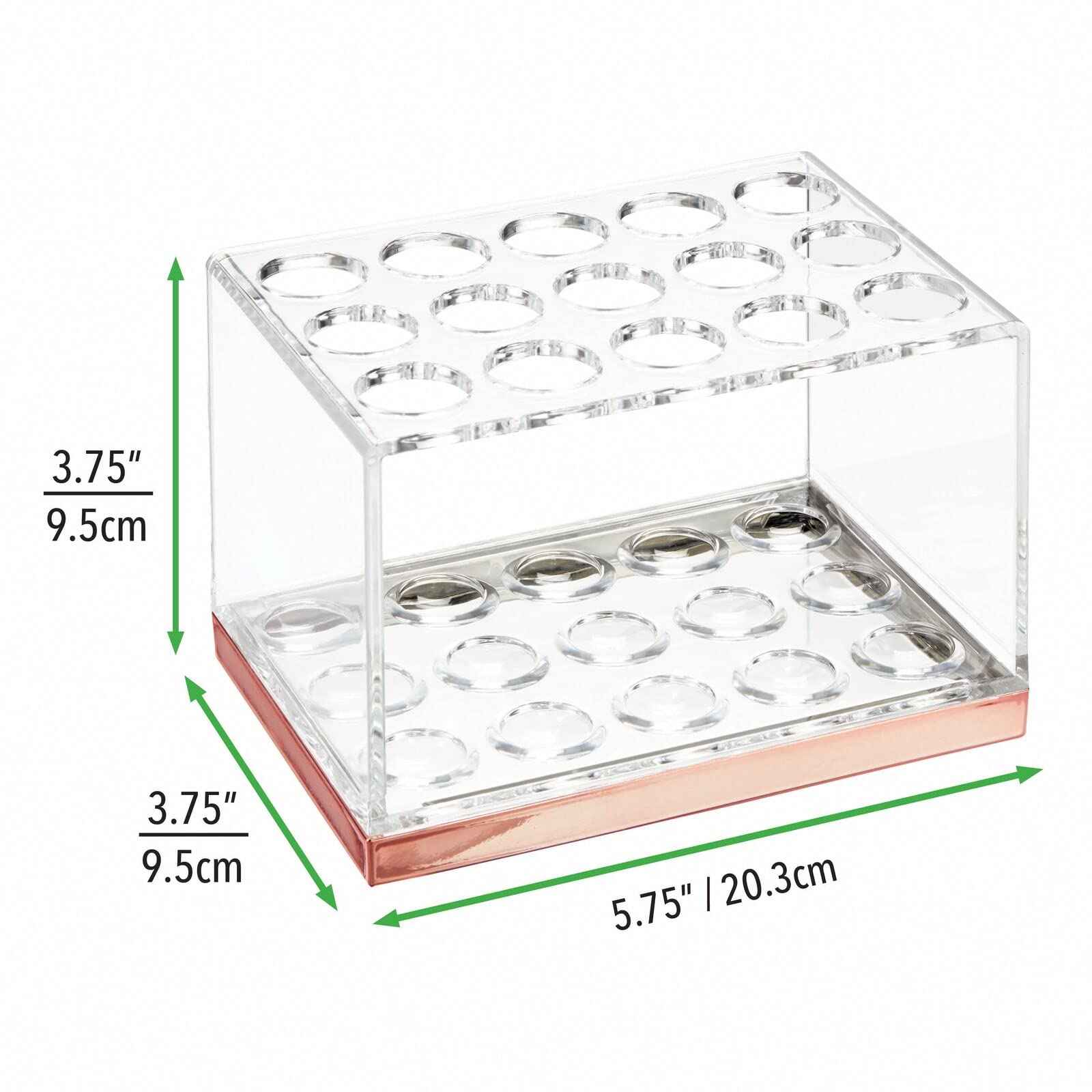 mDesign Plastic Makeup Brush Storage Organizer with 15 Slots for Bathroom Countertop, Vanity to Hold Eye/Lip Pencils, Lip Gloss, Liners, Lipstick - Clear/Rose Gold