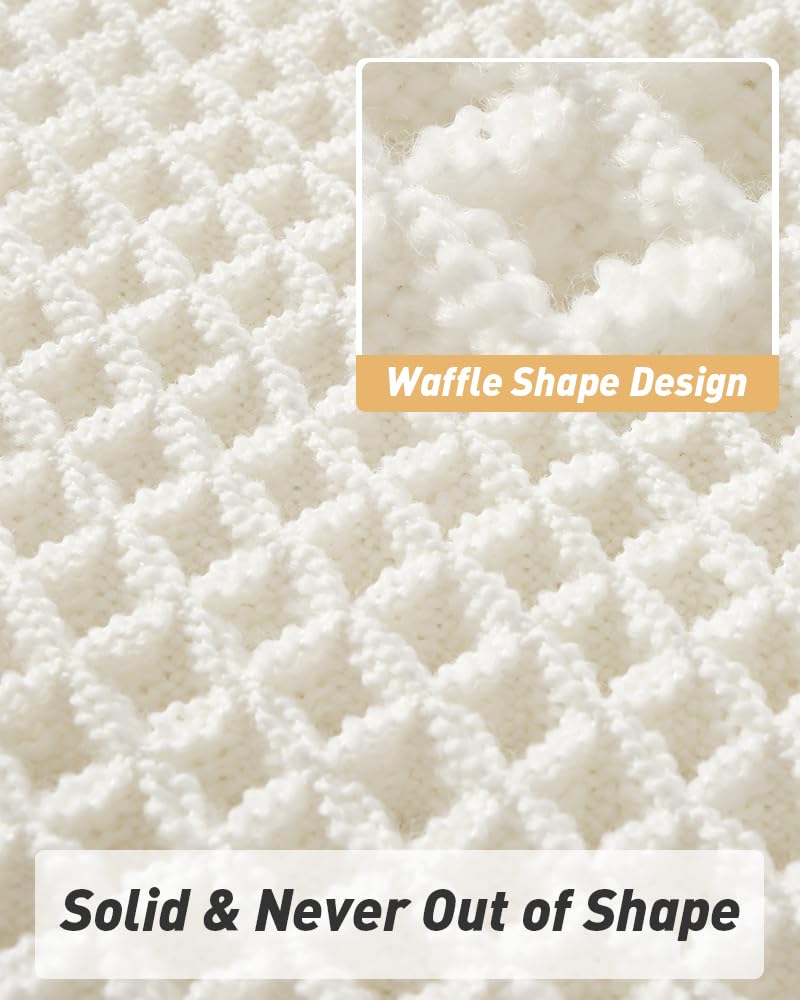 Upgraded Waffle Runner Rug Super Absorbent Non Slip Bath Mats for Bathroom Floor, Machine Washable Bathroom Runner Rug with Tassels, Ideal for Hallway Bedroom Laundry Room, White, 2'x 4'(24" x 48")