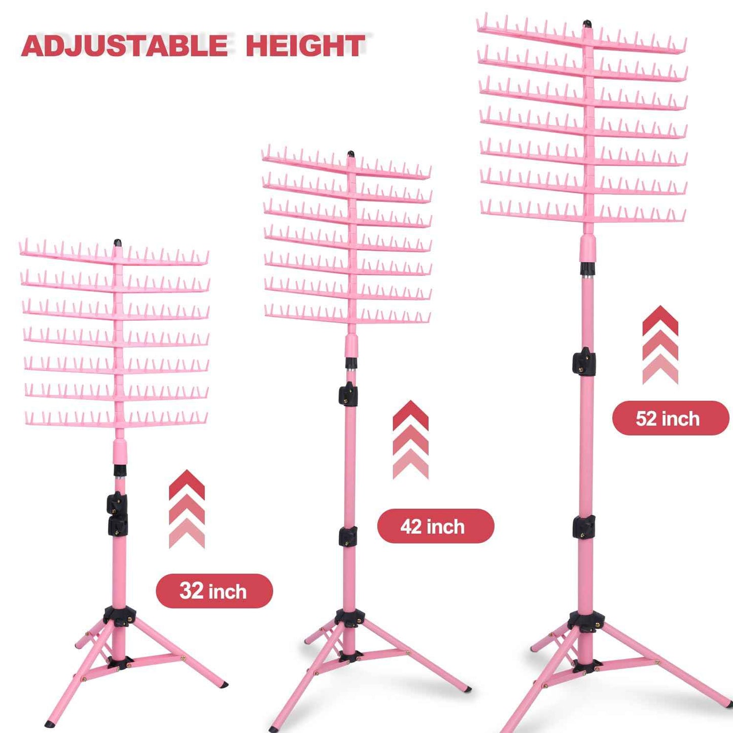 poipoilu Height Adjustable Braiding Hair Rack 168 pegs, Dual-use Braid rack with Clamp (Pink)