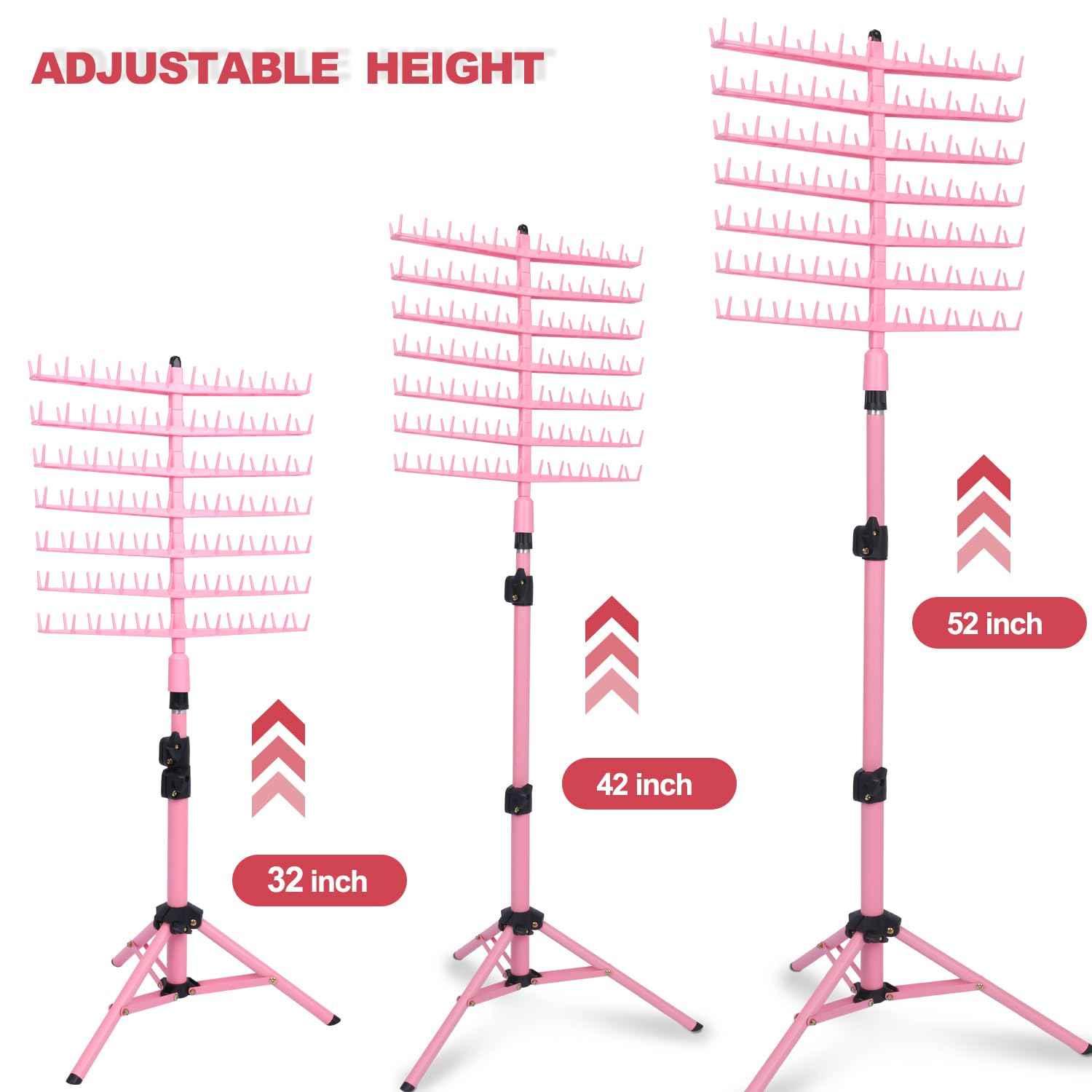 poipoilu Height Adjustable Braiding Hair Rack 168 pegs, Dual-use Braid rack with Clamp (Pink)