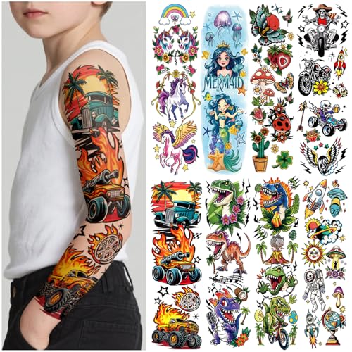 52pc Temporary Tattoos for Kids - Mermaid, Unicorn & Dinosaur
