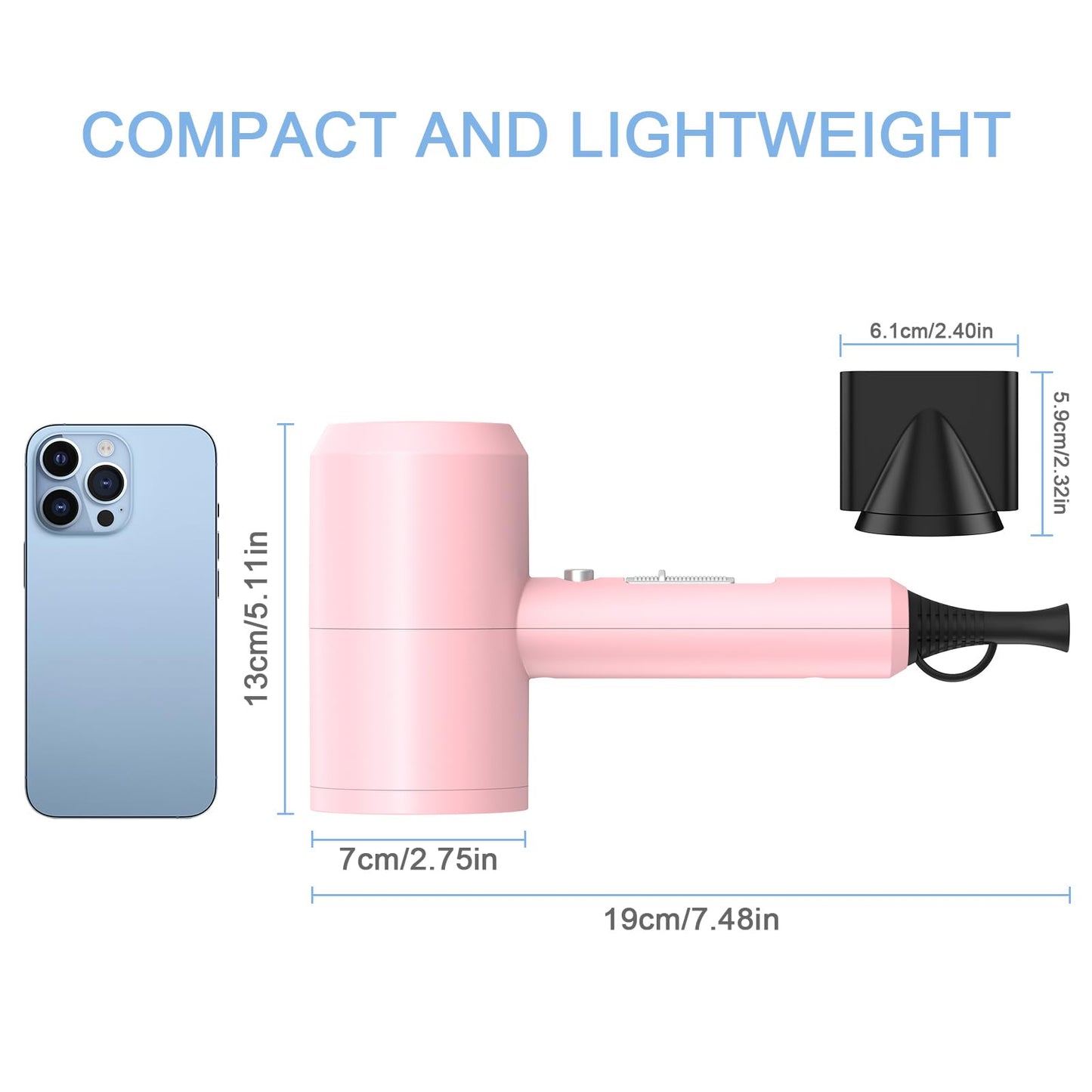 slopehill Professional Ionic Hair Dryer, Powerful 1800W Fast Drying Low Noise Blow Dryer with 2 Concentrator Nozzle 1 Diffuser Attachments for Home Salon Travel (Pink)