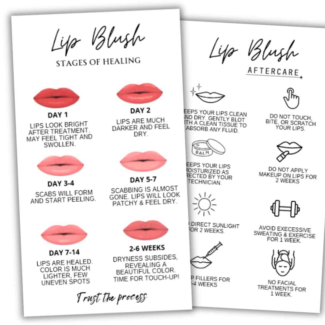 Lip Blush Aftercare Instruction Cards | 50 pack 2 x 3.5 Inch business card size | Lip Blush Permanent Makeup Tattoo Aftercare