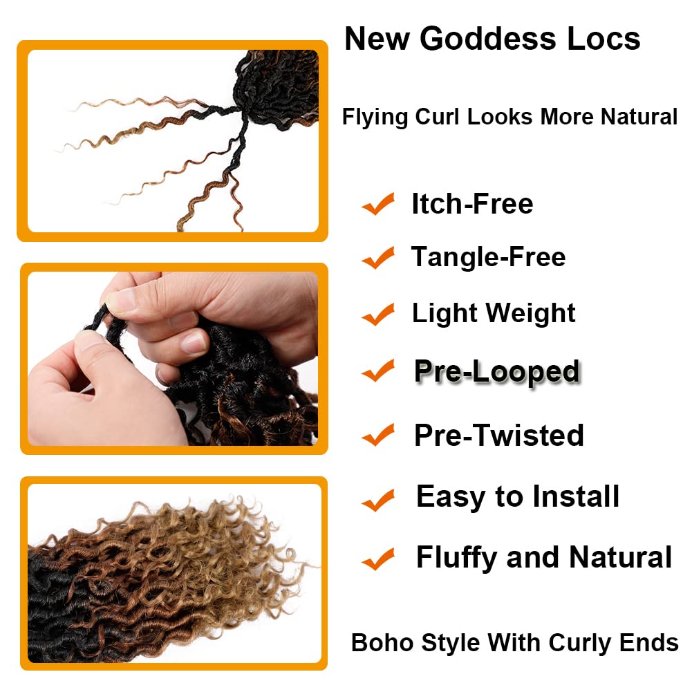 BAOTA Goddess Locs Crochet Hair 10 Inch 7 Packs Faux Locs Crochet Hair for Black Women Pre Looped Crochet Hair with Curly Ends River Locs Boho Style Hair Extensions T30/27 Color