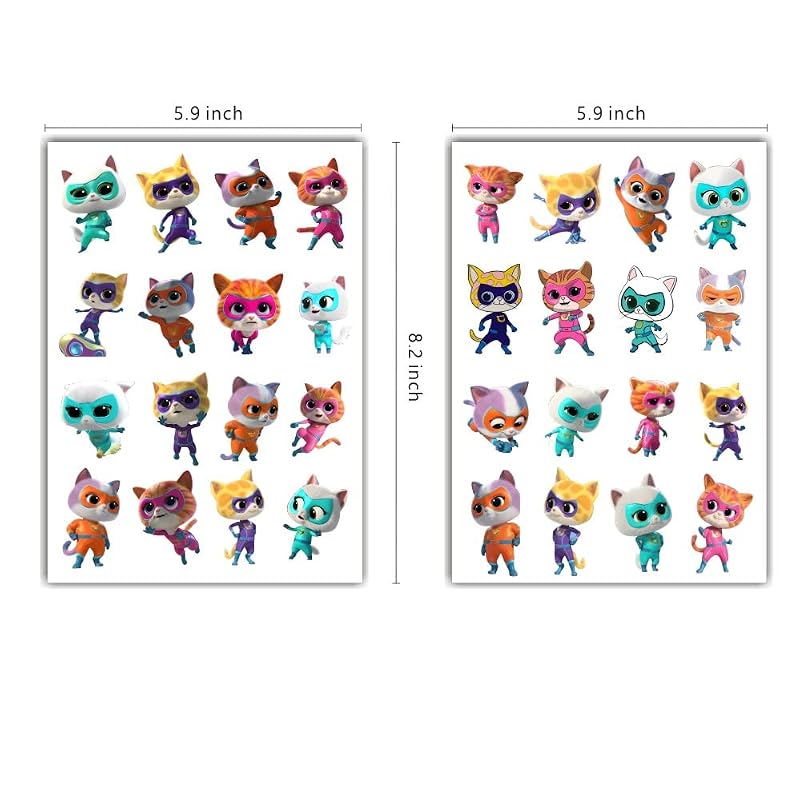 Super Cats Temporary Tattoos for Kids - 8 Sheet Set