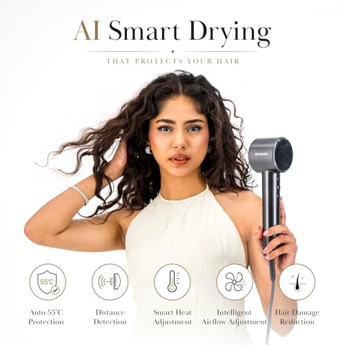 EIVOGE Smart AI Hair Dryer with Diffuser, 110,000 RPM, Ionic & Plasma Ions, 7 Modes, LCD Display