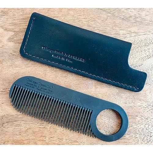 Chicago Comb No. 2 Carbon Fiber + Black Horween leather sheath, Made in USA