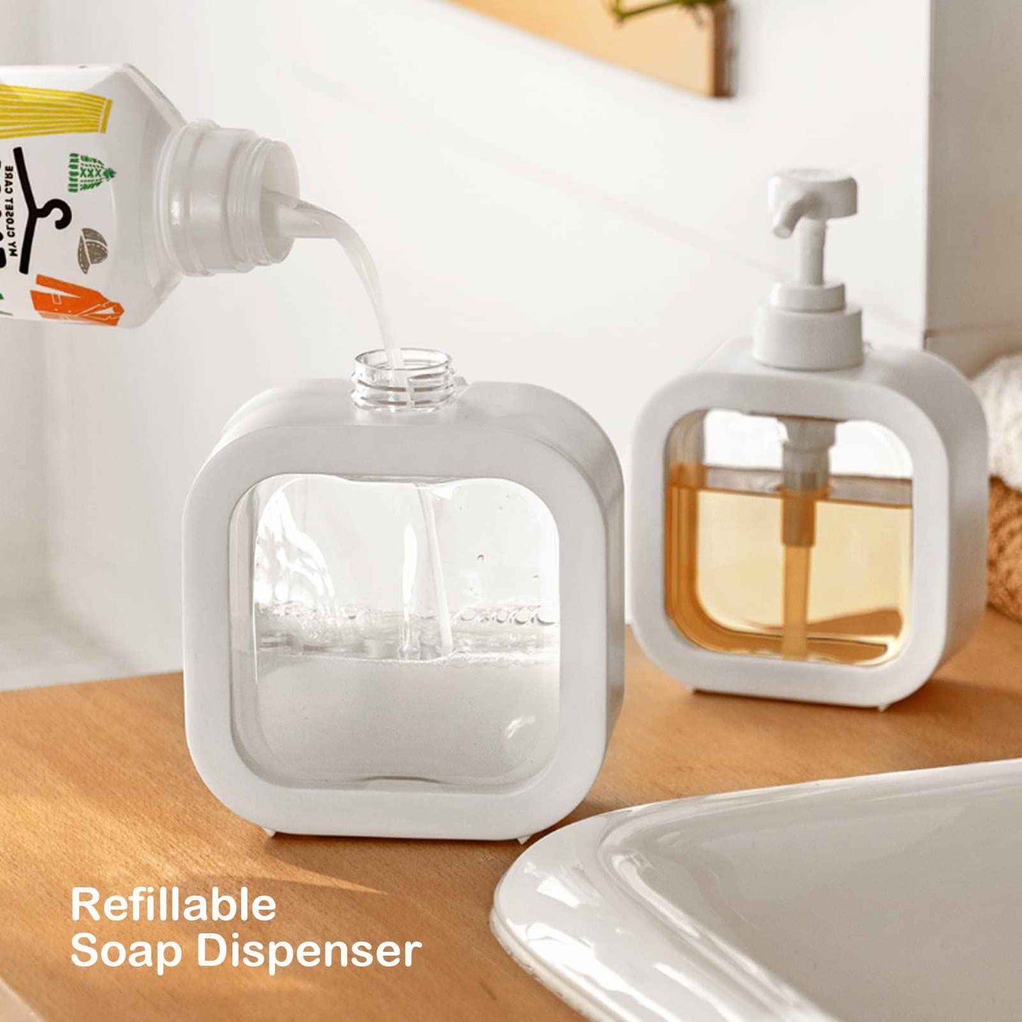 Octonyluck Soap Dispenser, Refillable Hand Soap Dispenser for Bathroom and Dish Soap Dispenser for Kitchen Sink, Liquid Soap Dispenser with Waterproof Label, White Bathroom Dispenser 10 Oz