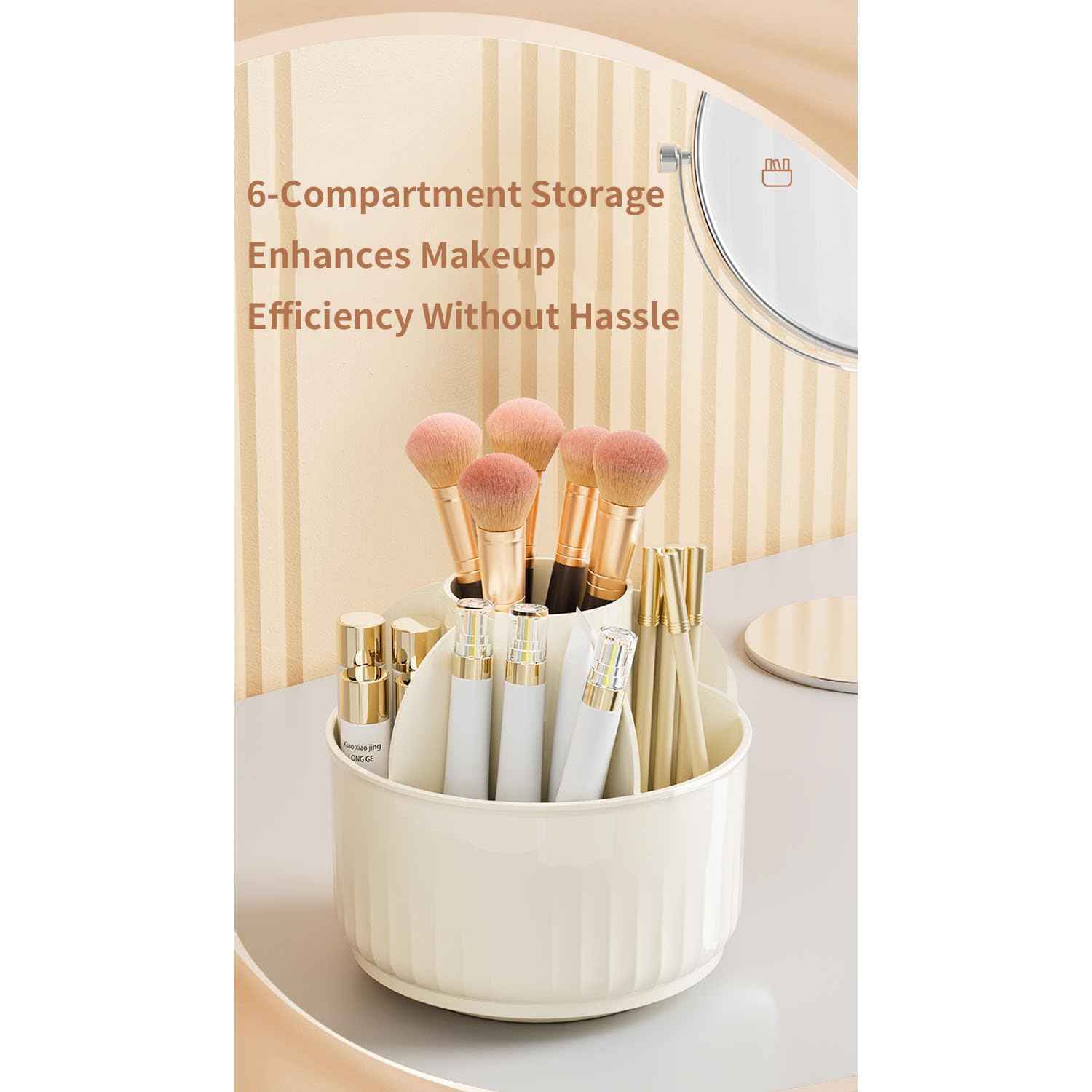 Rotating Makeup Organizer for Vanity, 3-Tier Large Capacity Countertop Storage with 4 Dust-Proof Drawers, Easily Hold Lipsticks, Jewelry, Brushes