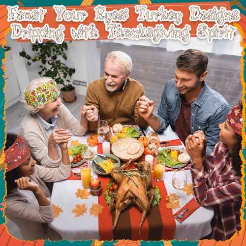 JaGely 12 Pcs Thanksgiving Headbands Bulk for Women Turkey Pumpkin Head Bands Fall Maple Leaves Hair Accessories Hairband Fall Elastic Non Slip Thanksgiving Hair Hairband for Autumn Festive Gift