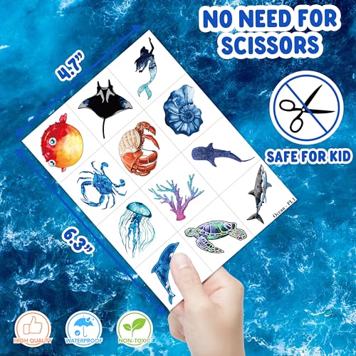 Ocean Animals Temporary Tattoos 96 PCS for Kids