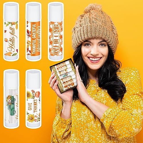 25 Pcs Thanksgiving Christmas Party Gifts Bulk Thanksgiving Lip Balms Favors Holiday Basket Stuffers Christmas Stocking Stuffers Small Thank You Gifts for Women Men (Honey Flavor)