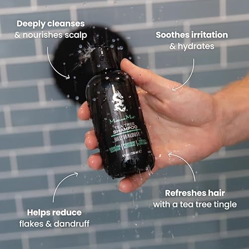 Billy Jealousy Monsoon Mist Tea Tree Energizing Men's Shampoo with Peppermint & Rosemary, Removes Oil Build-up and Soothes Scalp Itch & Irritation, 8 Oz.