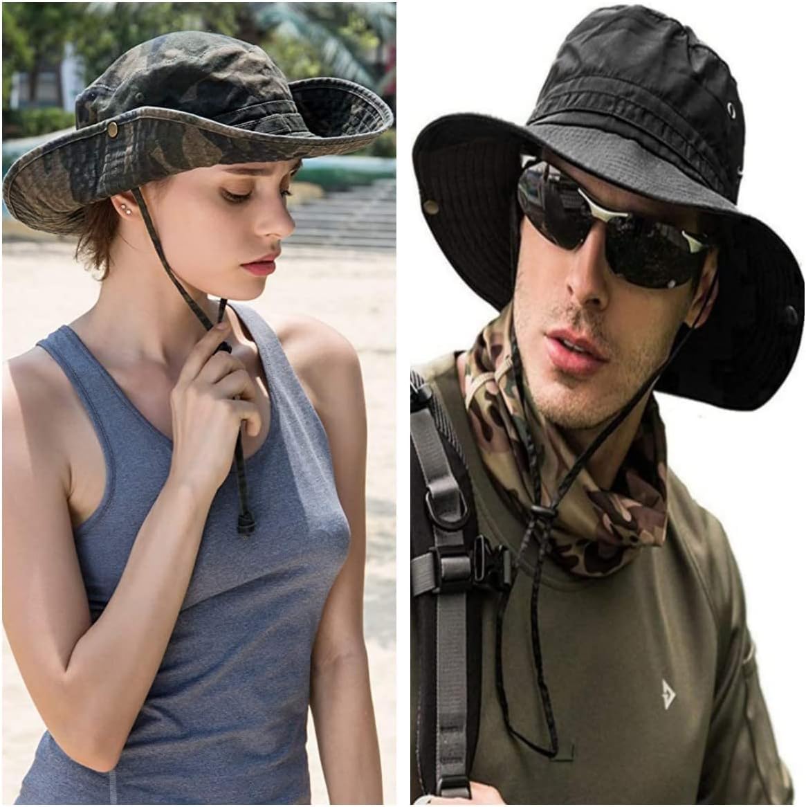 Sun Hats for Men Women Bucket Hat UPF 50+ Boonie Hat Foldable UV Protection Hiking Beach Fishing Summer Safari(2pack-Black+Navy)