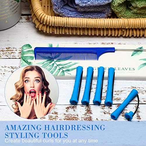 Willbond 48 Pcs Perm Rods for Short Hair, 0.35 Inch, Blue & Dark Blue, Heatless Curling Rollers, DIY Hair Wave Tools