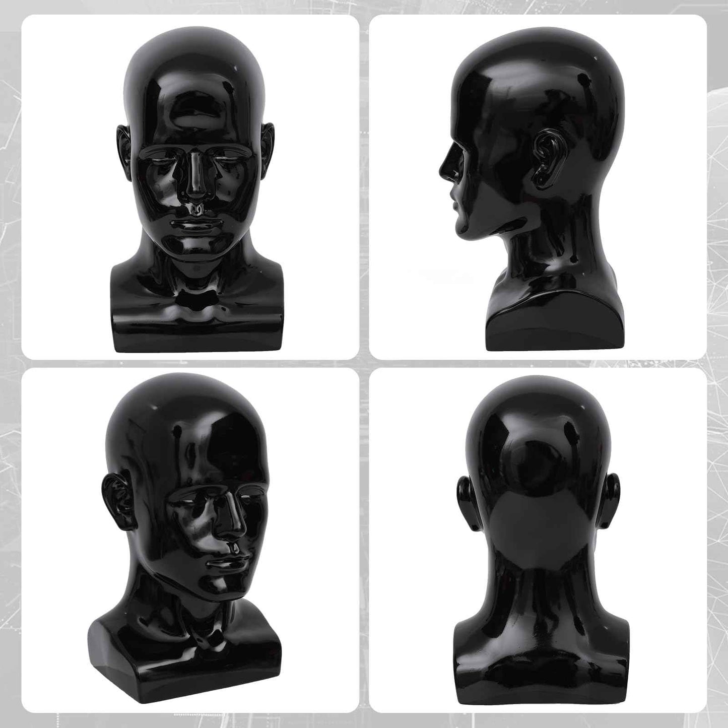 Male Mannequin Head Professional PVC Manikin Head for Display Wigs Hats Headphone Mask Sunglasses Scarf Jewelry Display Stand (Light Black)