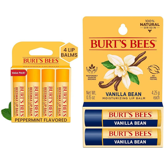 Burt's Bees Lip Balm Easter Basket Stuffers - Original Beeswax & Vanilla Bean Flavor, 6 Tubes Total