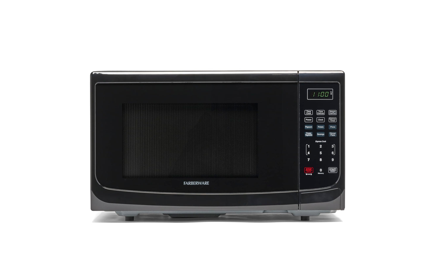 Farberware FM11BKA Compact Countertop Microwave Oven 1.1 Cu. Ft. 1100-Watt with LED Lighting, Child Lock, Easy Clean Grey Interior, Black