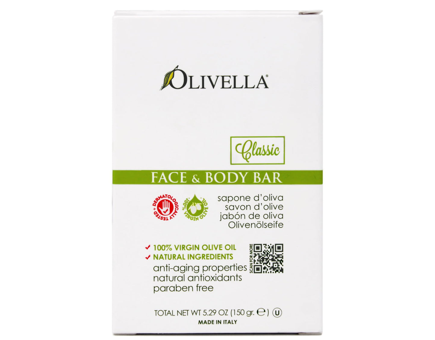 Olivella All Natural 100% Vigin Olive Oil Face & Body Soap, Original 5.29 oz (Pack of 5)5
