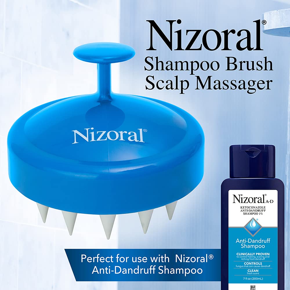 Nizoral Hair Shampoo Brush with Soft Silicone Scalp Massager Brush Head, for All Hair Types, Deep Cleanses Scalp and Removes Dead Flaky Skin and Residue