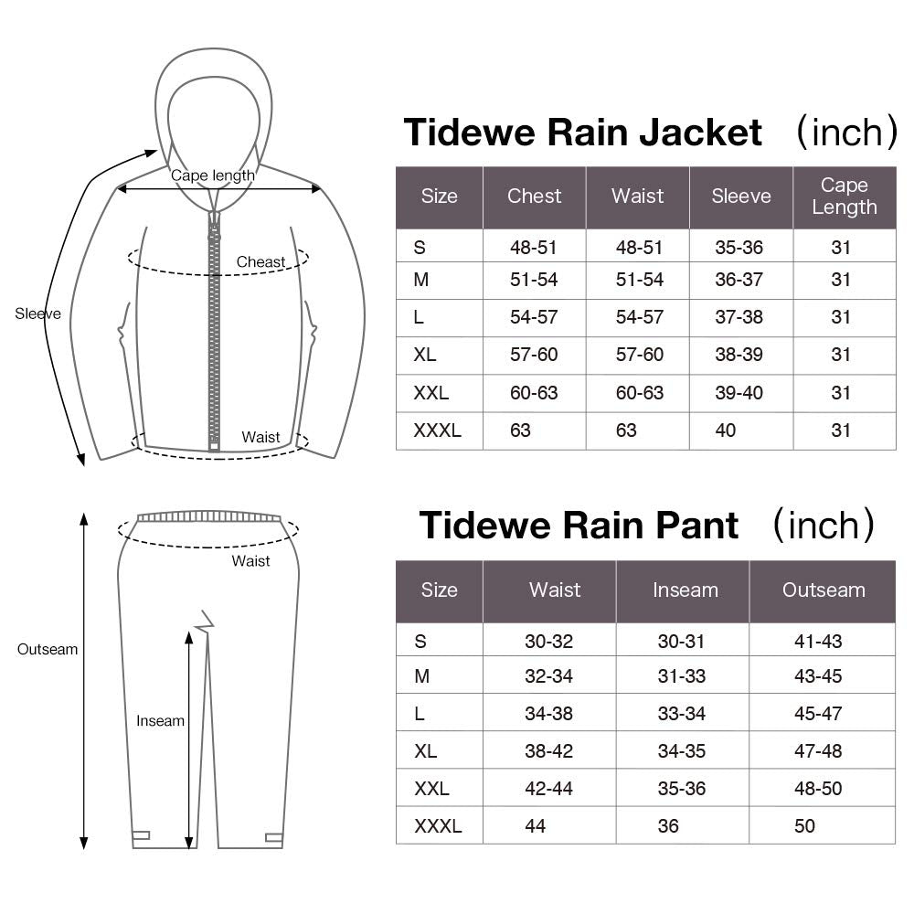 TIDEWE Rain Suit, Waterproof Breathable Lightweight Rainwear (Gray Size S)