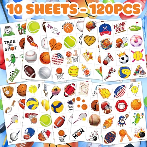 120 PCS Pre-Cut Sports Temporary Tattoos for Kids