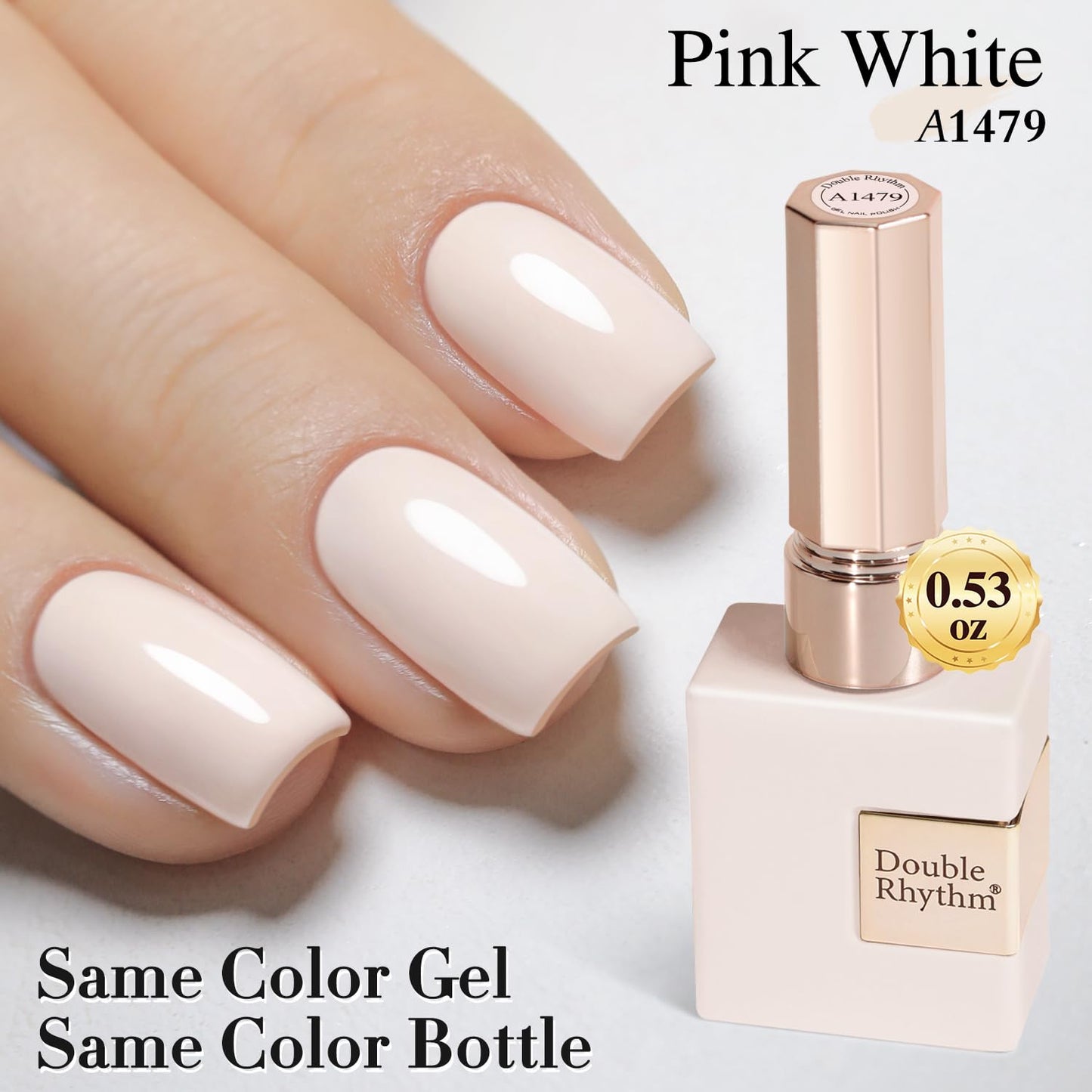 Double Rhythm 15ML Gel Nail Polish Pure Sheer Same Color Same Bottle Soak Off Gel Polish Art Manicure Salon DIY at Home for Women (Pink White-A1479)