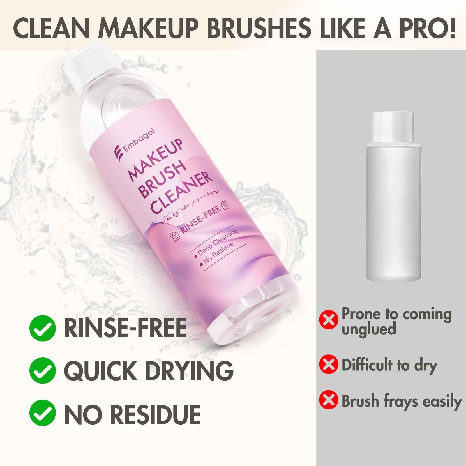 Embagol Makeup Brush Cleaner, Easily Remove Stubborn Makeup, Dirt & Impurities from Makeup Brushes, Rinse-Free & Quick Drying & Vegan & Cruelty-Free(1000 ml/33.8 fl oz, pack of 2)