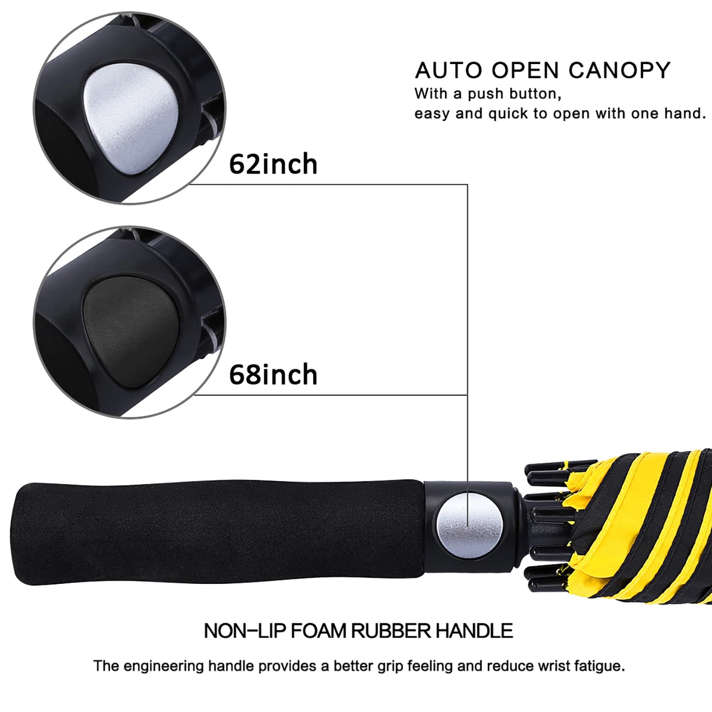 G4Free 54 Inch Automatic Open Golf Long Umbrella Extra Large Oversize Double Canopy Vented Windproof Waterproof Stick Umbrellas (Black/Yellow)