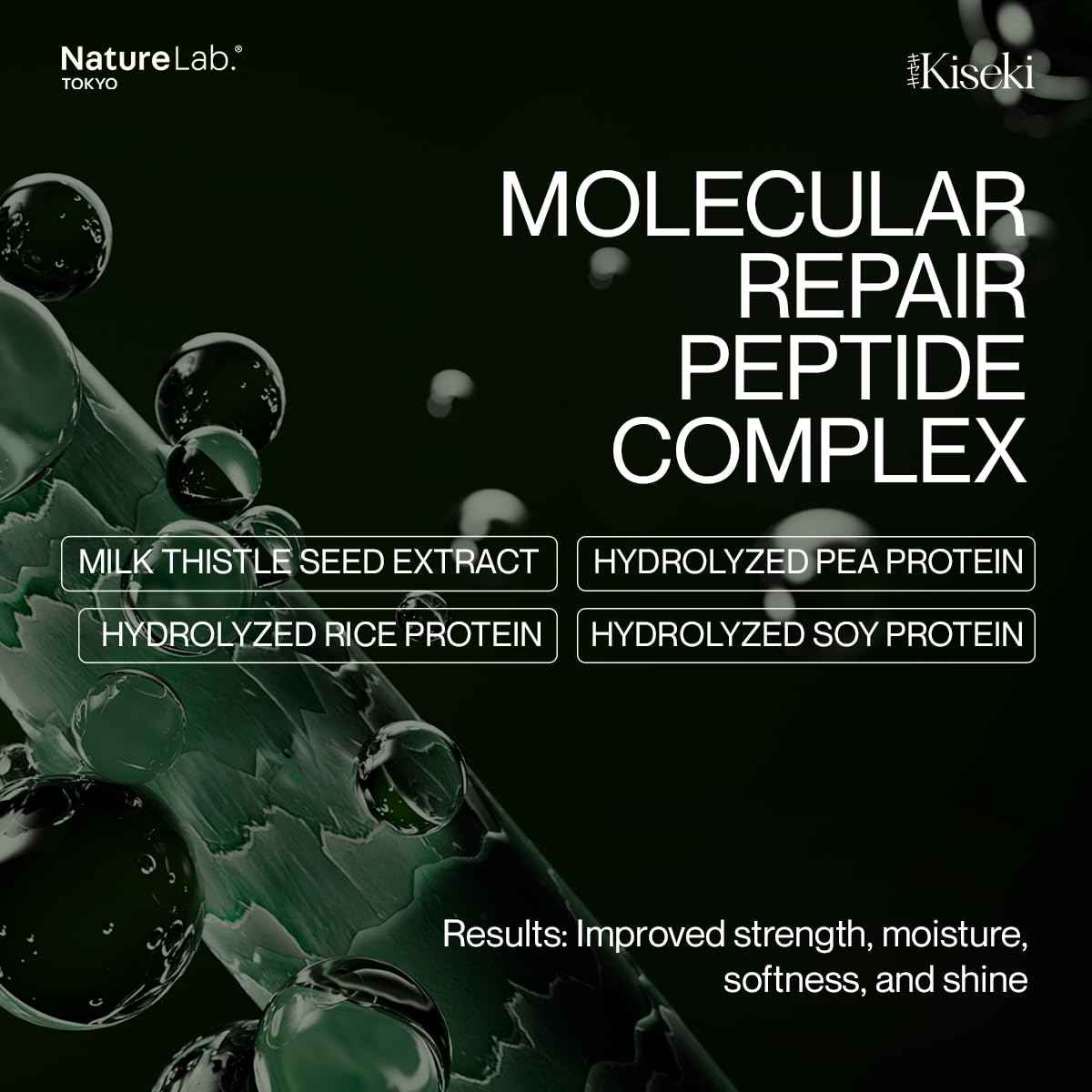 NatureLab.TOKYO Kiseki Molecular Repair Leave-In Hair Masque – Deep Conditioning Treatment to Restore, Strengthen & Bond Damaged Hair – Repair Split Ends, Add Shine & Smoothness – 1.7 Fl Oz