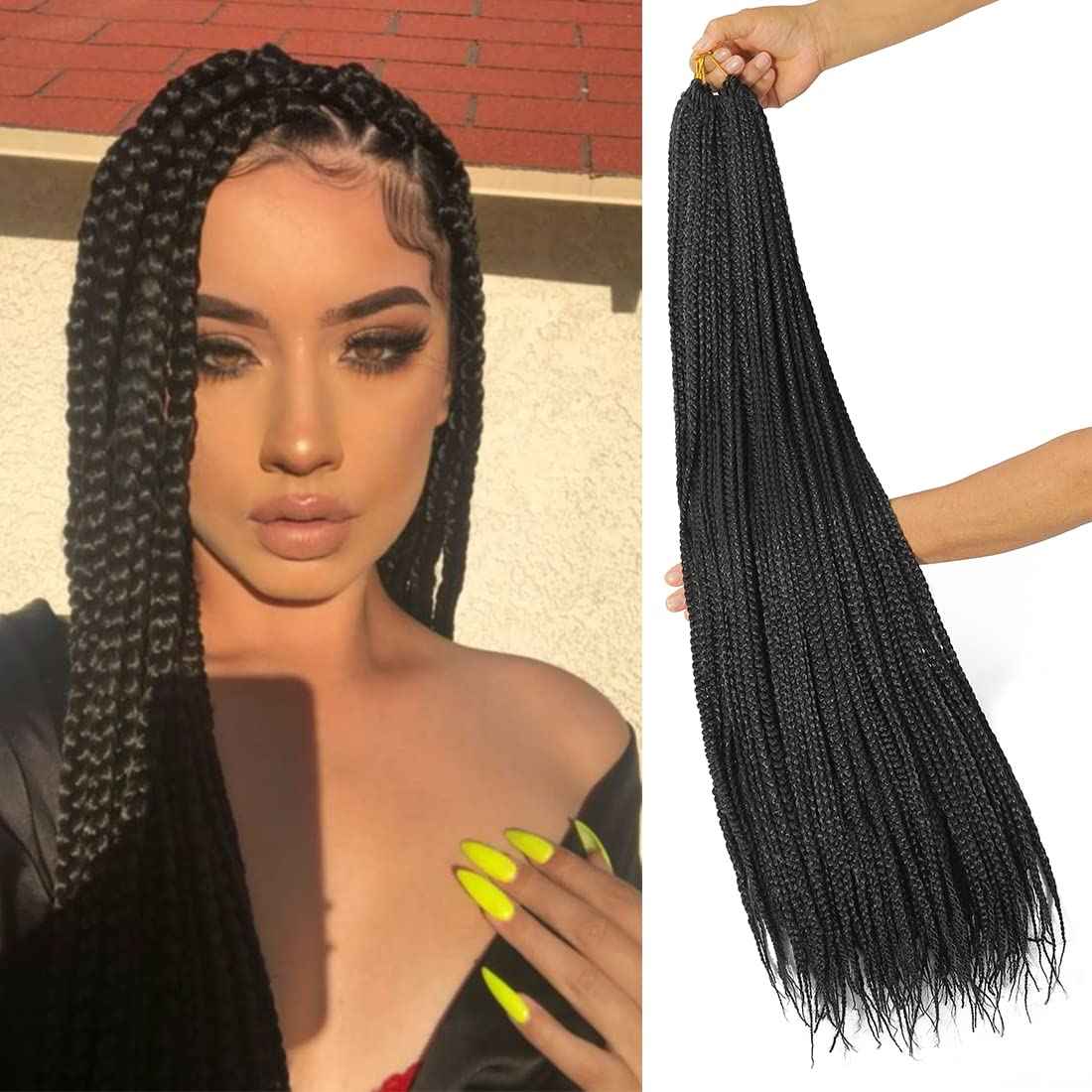 Crochet Box Braids Hair pre looped Goddess Box Braids Crochet Braiding Hair 7 Packs Crochet Box Braids 3x Box Braids Crochet Hair (24 inch, 1B)