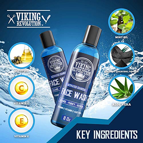 Viking Revolution Microdermabrasion Face Scrub for Men and Charcoal Face Wash for Men - Facial Cleanser for Skin Exfoliating, Deep Cleansing, Removing Blackheads, Acne - Daily Charcoal Facial Cleanser