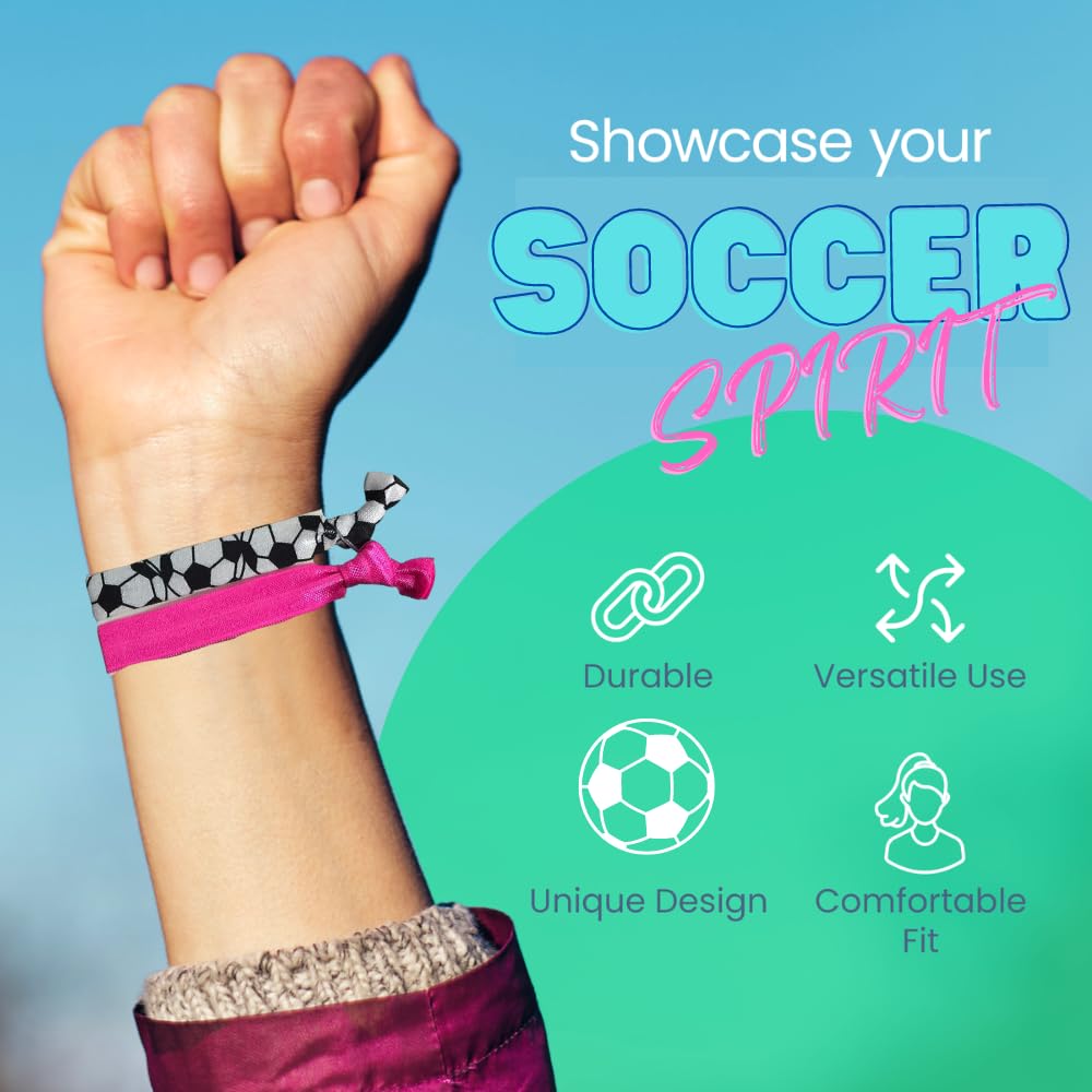 SportyBella Soccer Hair Ties- Girls Soccer Hair Accessories. No Crease Elastic Hair Ties. Soccer Gifts for Soccer Players. Elastic Hair Ties, 5pcs.